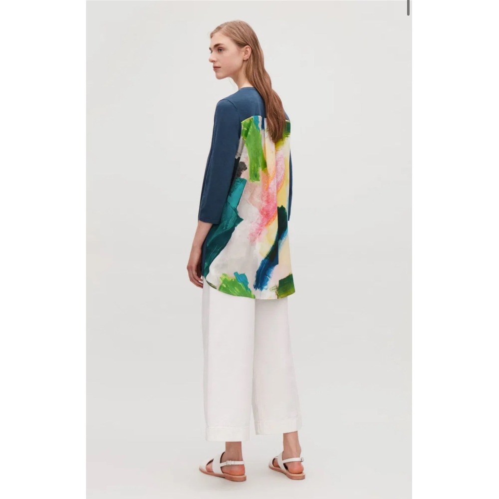 COS Tunic Top Abstract‎ Print Back Detail 3/4 Sleeve Blue Size XS